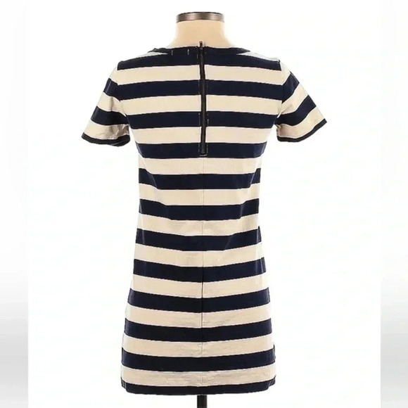 J. Crew Navy & Cream Stripe Faux Leather Pockets Dress Short Sleeve Size XXS - Picture 3 of 10